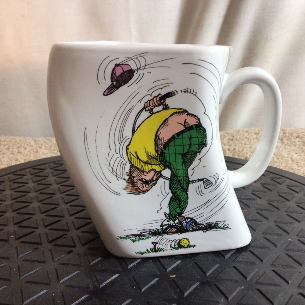 Vtg 1991 OVER SWING Golf Mug Square Ceramic Coffee/Tea Mug pre-owned